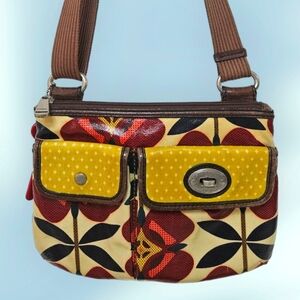 FOSSIL KEY-PER Zip Floral Crossbody Purse in coated canvas GORGEOUS floral.